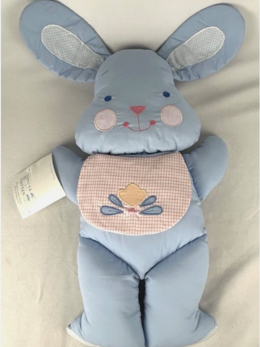 Vintage Blue Bunny Rabbit Baby Plush House Of Hatten Stuffed Animal With Bib